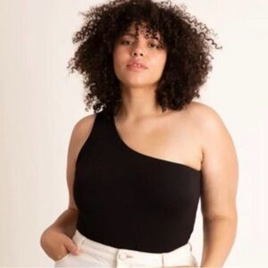 Black eloquii one shoulder strap bodysuit onesie top 18 / 20 1X / 2x